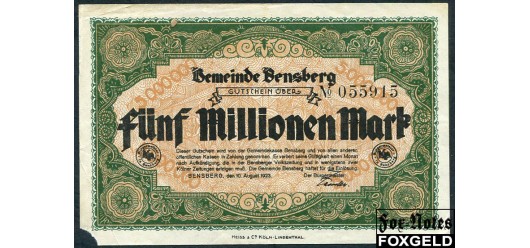 Bensberg Rheinland 5 Mio. Mark 1923 Gemeinde VG-aF B7:307.b 450 РУБ