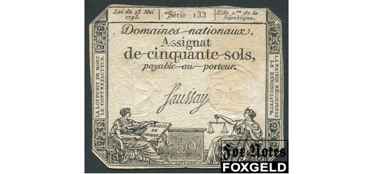 Франция Republique francaise 50 солей 1793  F P:A70b 650 РУБ