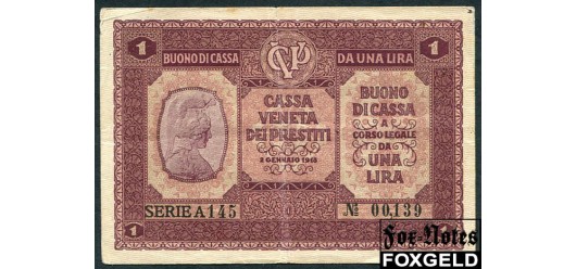 Австро-Венгрия Cassa Veneta dei Prestiti Италия 1 лира 1918  F-aVF P:М4 650 РУБ