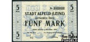Alfeld (Leine) Hannover 5 Mark 1918 1. Dezember 1918. VG-aF 300 РУБ