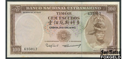 Португальский Тимор 100 эскудо 1963 Sign. - Pedro de Mascarenhas Gaivão, Francisco José Vieira Machado aUNC P:28 300 РУБ