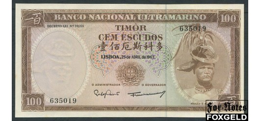 Португальский Тимор 100 эскудо 1963 Sign. - Pedro de Mascarenhas Gaivão, Francisco José Vieira Machado aUNC P:28 300 РУБ
