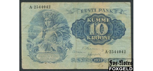 Эстония EESTI PANK 10 крон 1937  F FN:Е25.46.2 1200 РУБ