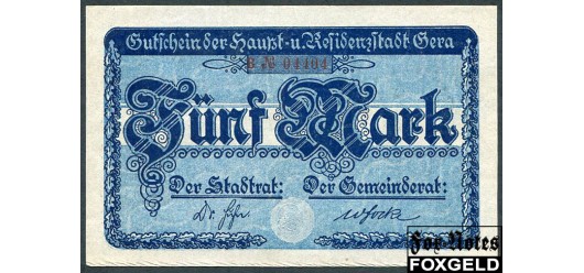 Gera Thuringen 5 Mark 1919  aUNC B3:172.01.c 730 РУБ