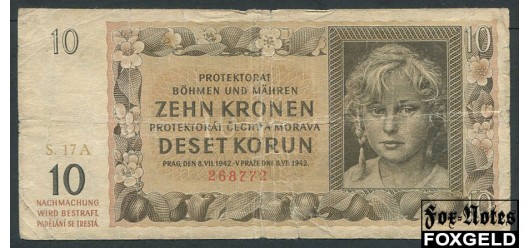 Протекторат Богемия и Моравия 10 крон 1942  aVG Ro:562a 450 РУБ