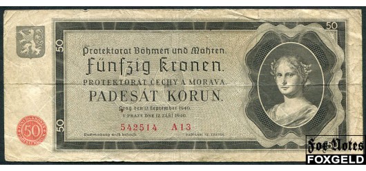 Протекторат Богемия и Моравия 50 крон 1940  F Ro:561a 1300 РУБ