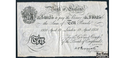 Великобритания Bank of England 10 фунтов 1938 Бернхард VF+ P:336 13500 РУБ