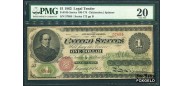 США United States Note 1 доллар 1862 Series of 1862 Chittenden Spinner NBNC NBNC. Зеленая дата патента. Слаб PMG 20 VF Fr:16b 70000 РУБ