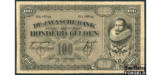 Нидерландская Индия De Javasche Bank 100 гульденов 1928 Sign. J.F. van Rossem, L.J.A. Trip F P:73c 12500 РУБ