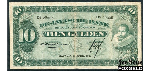 Нидерландская Индия De Javasche Bank 10 гульденов 1929 Sign.  K.W.J. Michielsen, L.J.A. Trip aF P:70b 5500 РУБ
