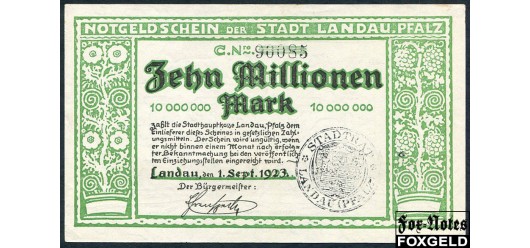 Landau in der Pfalz 10 Mio. Mark 1923 1. Sept. 1923.  WZ. Hakenmaander #5mm aUNC B8:2878.c 600 РУБ