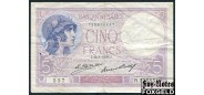 Франция Banque de France 5 франков 1928 14=1=1928.  Sign. L.Platet P.Strohl. aVF P:72d 3000 РУБ