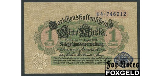 Германия Reichsschuldenverwaltung 1 Mark 1914 Печать синяя. С фоновой сеткой. aUNC Ro:51d 300 РУБ