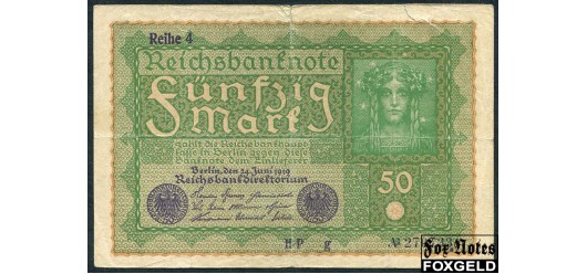 Германия Reichsbank 50 марок 1919 Reihe 4 aF Ro:62d 150 РУБ