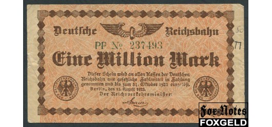Германия Имперские ЖД  Reichsverkehrsministerium Berlin 1 Mio. Mark 1923 WZ. Verschulungene Quadrate F P:S1011 002.1.b 150 РУБ