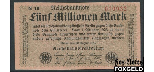 Германия Reichsbank 5 Mio. Mark 1923 20. August 1923.  Ro:104c 150 РУБ