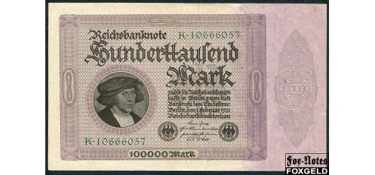 Германия Reichsbank 100000 Mark 1923 01,02,1923 Reichsdrukerei н-р дважды VF Ro:82a 500 РУБ