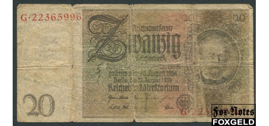 Германия Reichsbank 20 рейхсмарок 1929 1 тип (металлография) G Ro:174a 160 РУБ