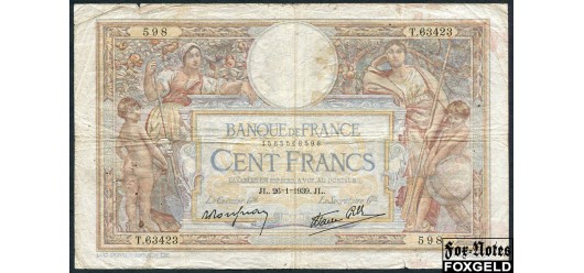 Франция Banque de France 100 франков 1939 Sign. P.Rousseau Favre-Gilli. 26=1=1939 VG-aF P:86b 850 РУБ