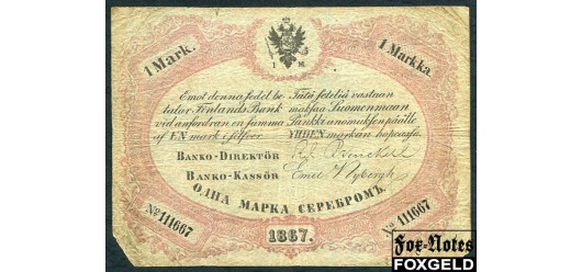 Финляндия 1 марка серебром 1867 Пдпс.:  R Frenkel, Emil Nybergh. VG-aF FN:А100.16.7 50000 РУБ