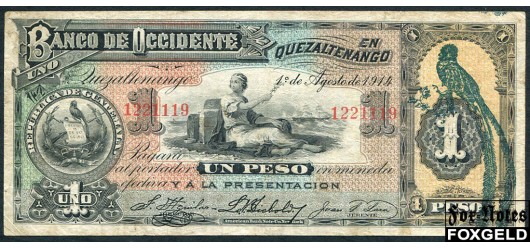 Гватемала Banco de Occidente en Quezaltenango 1 песо 1914  F P:S173c 18500 РУБ