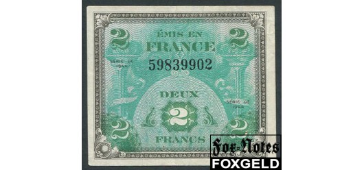 Франция 2 франка 1944 Военный выпуск ФЛАГ Типография Bureau of Engraving and Printing aXF P:114a 650 РУБ