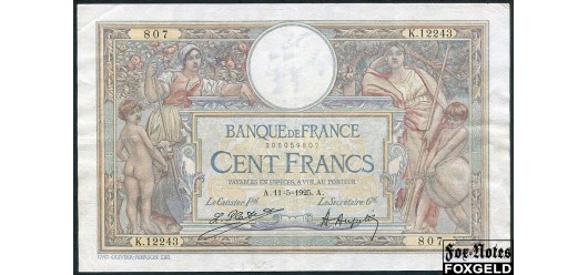 Франция Banque de France 100 франков 1925 Sign. L.Platet A.Aupetit. 11=5=1925 VF P:78a / Fayette 24 3000 РУБ