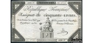 Франция Republique francaise 50 ливров 1792 Подпись - Lehu VF P:A72 6000 РУБ