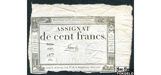 Франция Republique francaise 100 франков 1795 Подпись - Farcy VF P:A78 3200 РУБ