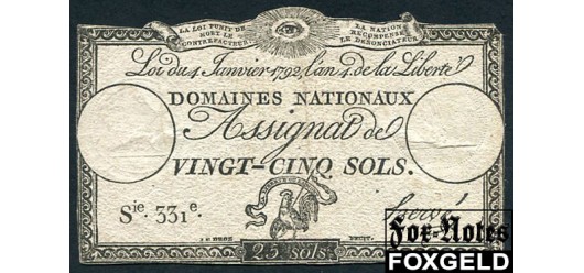 Франция Domaines Nationaux 25 солей 1792  F P:A55 1500 РУБ