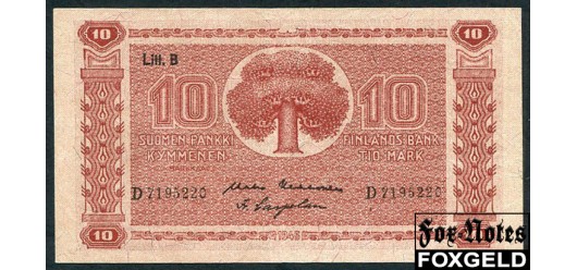 Финляндия 10 марок 1945 Litt. B Kekkonen, Carpelan aVF P:85 300 РУБ