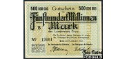Greiz Thuringen 500 Mio. Mark 1923 Landkreis aUNC В7:1896.f B№12091