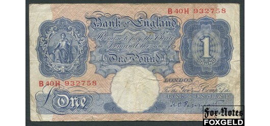 Великобритания Bank of England 1 фунт ND(1940) Sign. Peppiat F BE47 / P:367a 800 РУБ