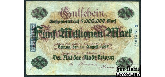 Leipzig Sachsen 5 Mio. Mark 1923 Bezirk der Stadt Leipzig. VG В7:2986.a 380 РУБ