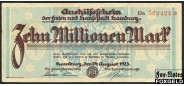 Finanzdeputation und Hauptstaatskasse, Hamburg 10 Mio. Mark 1923 24.08.1923 Wz Flammchen.  Х #6 *. Серии D, Da VF HAM21h 400 РУБ