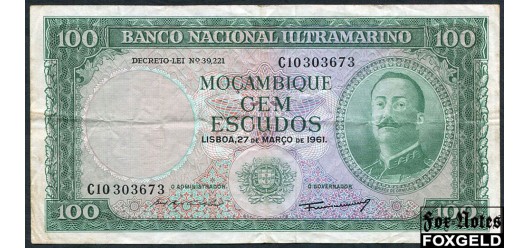 Мозамбик 100 эскудо 1961 В/з герб. Sign. Machado, Real F P:109a 1700 РУБ