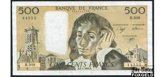 Франция Banque de France 500 франков 1991 sign. D.Brunnel  J.Bonnardin A.Charriau 2-5-1991 VF P:156i 2500 РУБ