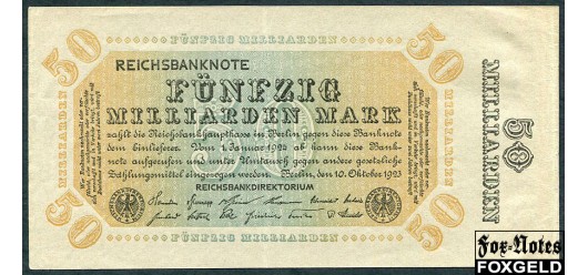 Германия Reichsbank 50 Mrd. Mark 1923 В/з Kreuzbluten  Без # и FZ ,бумага серая XF Ro:116i 5000 РУБ