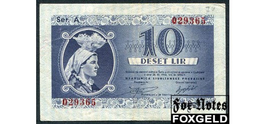 Лайбах Sparkasse der Provinz Laibach 10 лир 1944  VF Ro:621 7000 РУБ