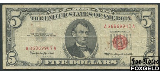 США United States Note 5 долларов 1963 Series of 1963 Sign. Granahan Dillon F Fr1536 2700 РУБ