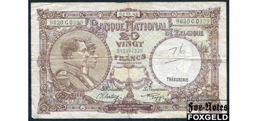Бельгия Banque Nationale de Belgique 20 франков 1944 03.01.44.. F P:111 500 РУБ