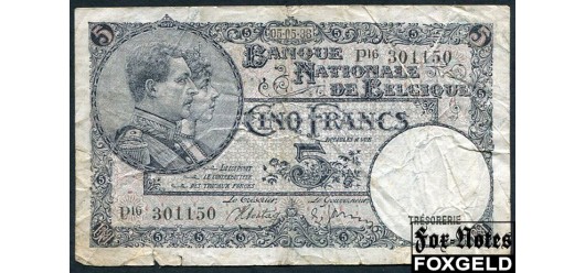 Бельгия Banque Nationale de Belgique 5 франков 1938 05.05.38.. F P:108a 400 РУБ