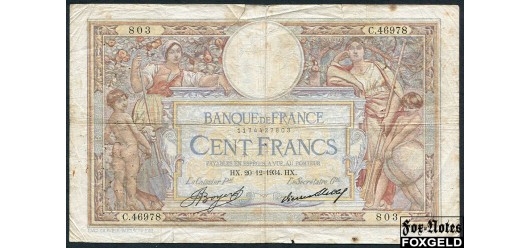 Франция Banque de France 100 франков 1934 Sign. J.Boyer P.Strohl. 20=12=1934 aVG P:78c / Fayette 24 550 РУБ