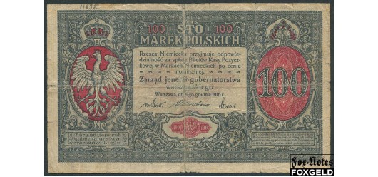 Варшавское Генерал-губернаторство 100 марок 1917 1 выпуск Zarzad jeneral-gubernatorstwa. A.#6 G FN:E11.8.1a / Ro:446a 6500 РУБ