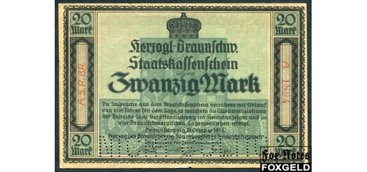 Braunschweig, Herzogtum 20 Mark 1918 слева ASRBR, справа -  # 4 Serie A XF-aUNC BRS6d 1000 РУБ