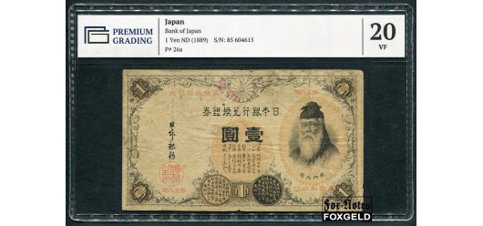 Япония 1 иена 1889 Слаб Premium Grading 20 VF P:26 12500 РУБ