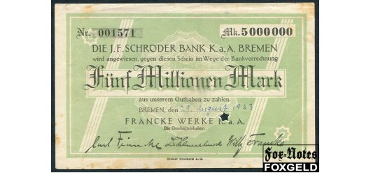 Bremen 5 Mio. Mark 1923 Francke Werke K.a.A. aVF В7:585.c 600 РУБ