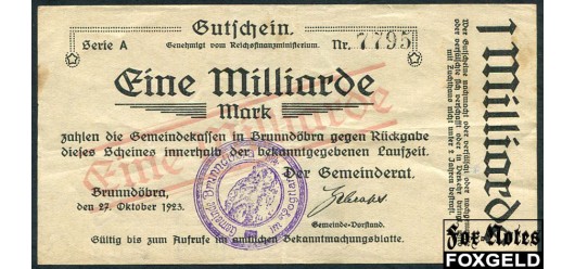 Brunndobra Sachsen 1 Mrd. Mark 1923 Gemeinde 27.10.1923 VF В7:637.b 1200 РУБ