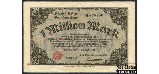 Koln Rheinprovinz 1 Mio. Mark 1923 Wz. Rheinische Wellen F B7:2684.h 340 РУБ