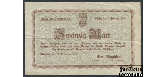 Bunzlau Provinz Schlesien 20 Mark 1918  VF B3:072.02b 350 РУБ